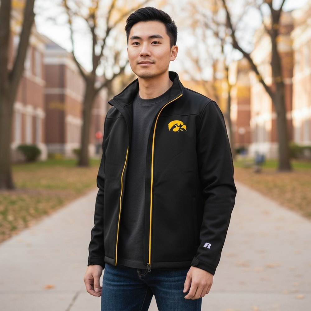 Russell Athletic Iowa Hawkeyes Mens Large Black Full Zip Softshell Jacket L